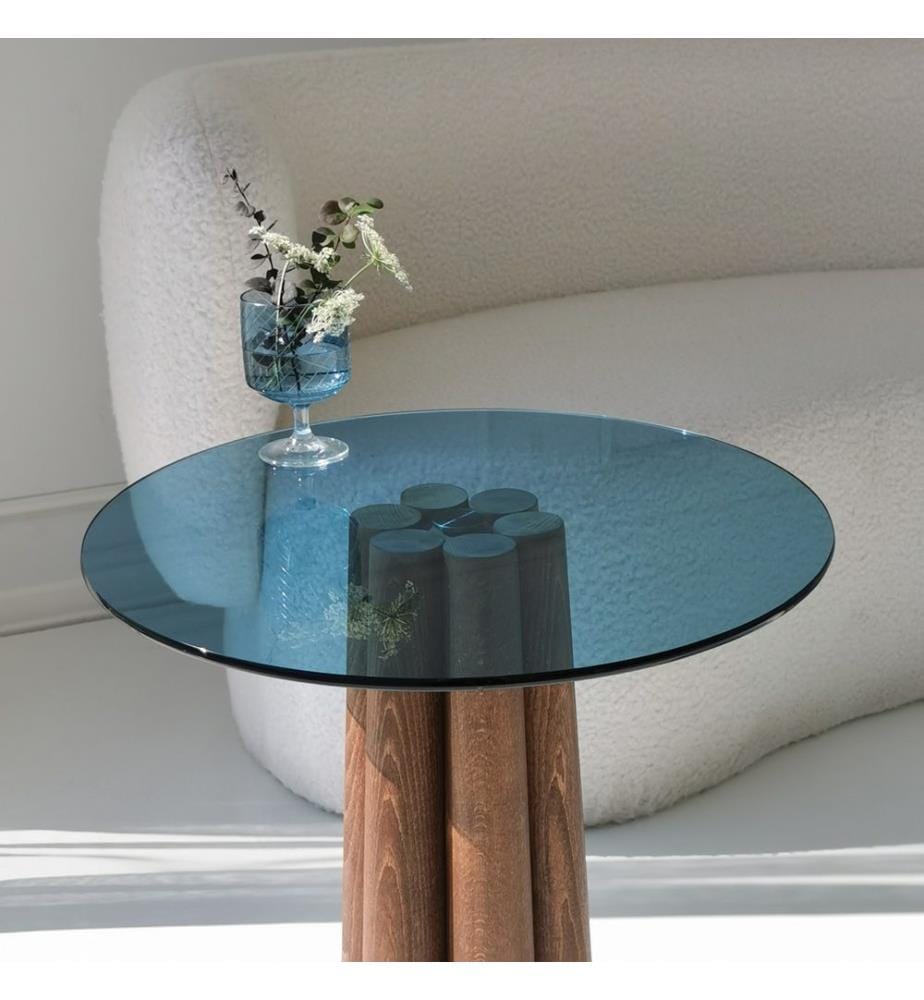 Table basse, Noyer, Bleu, Verre trempé, Piétement : Beech Tree Hêtre