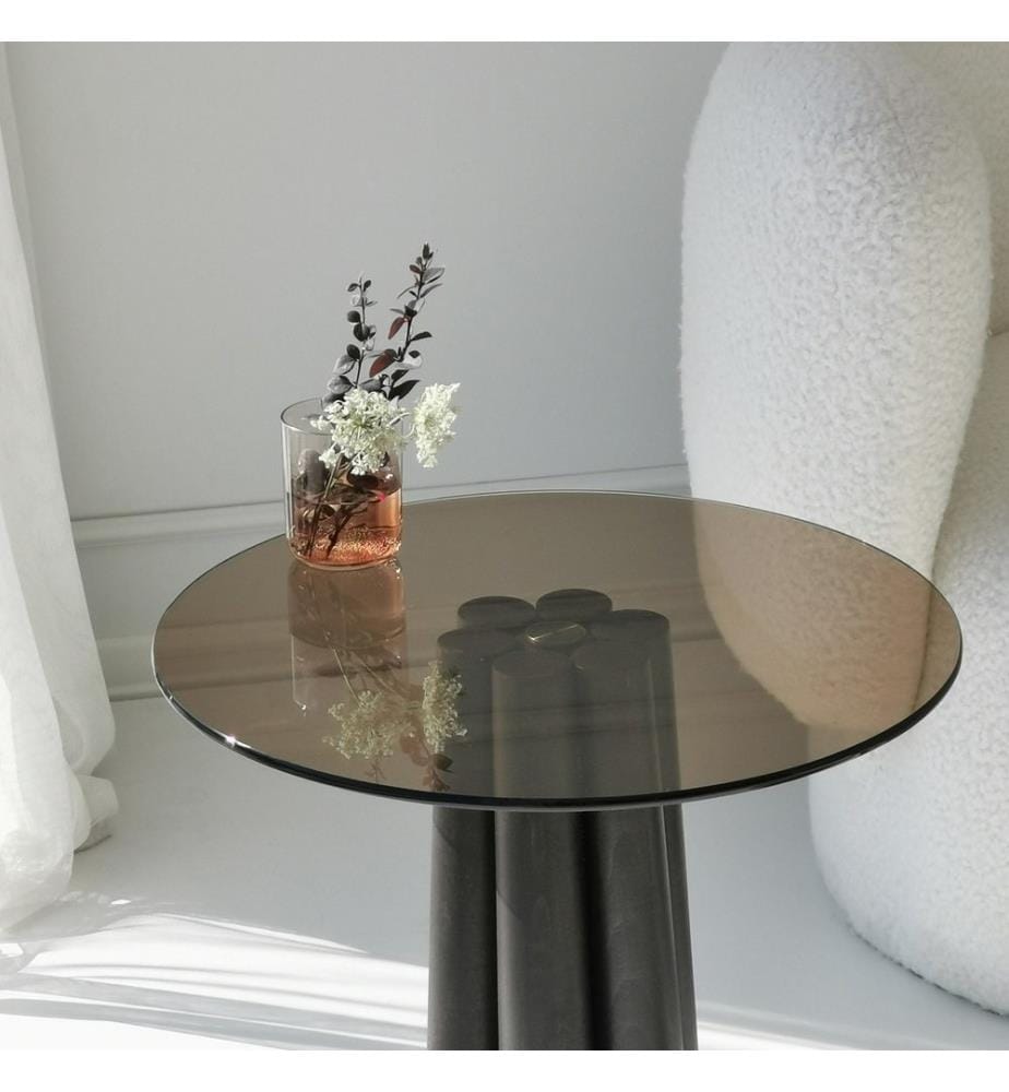 Table basse, Noir, Bronze, Verre trempé, Piétement : Beech Tree Hêtre