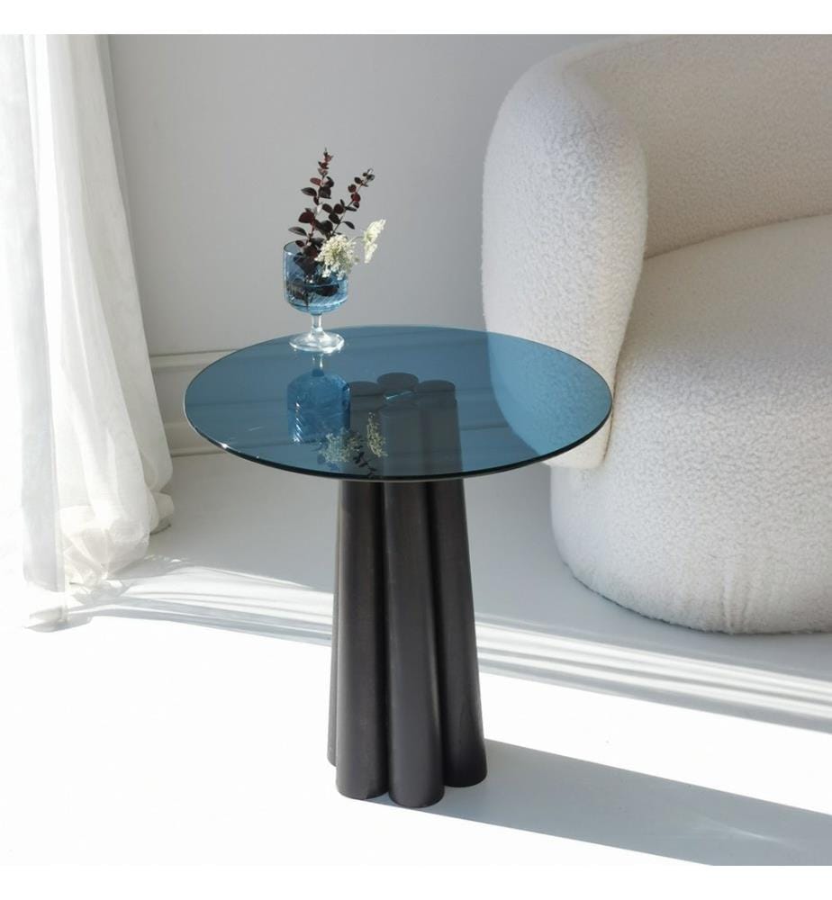 Table basse, Noir, Bleu, Verre trempé, Piétement : Beech Tree Hêtre