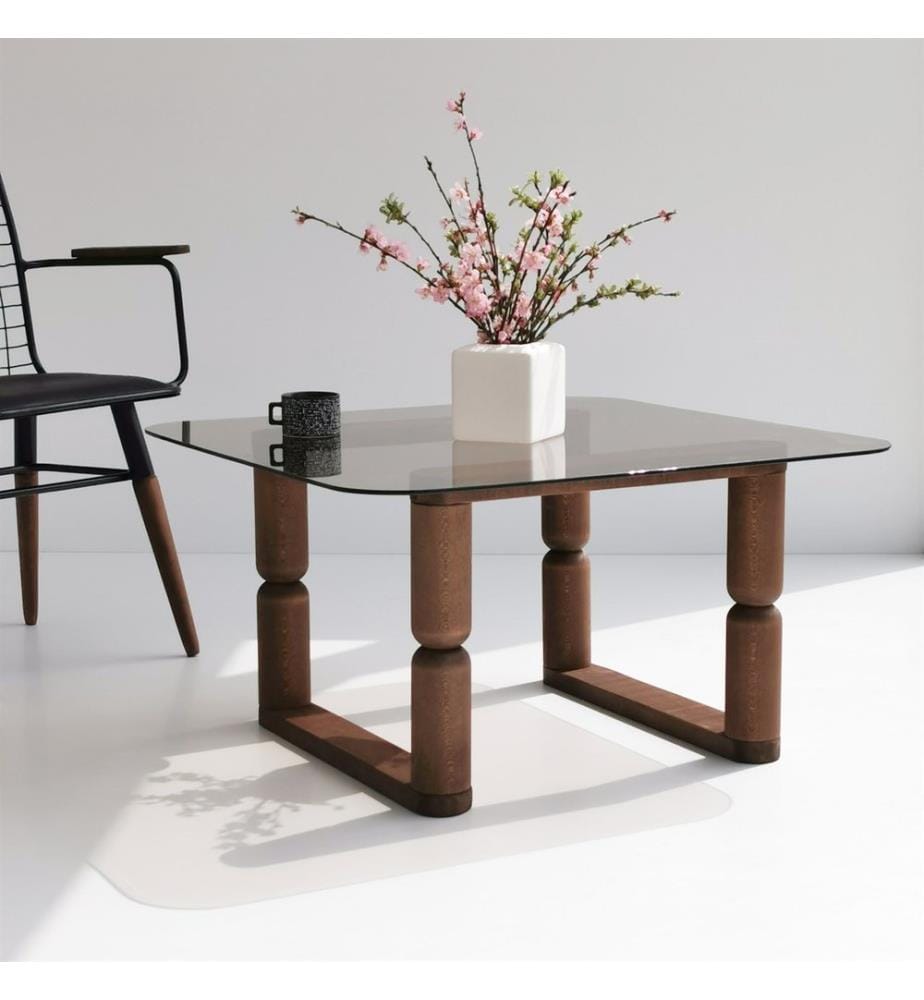 Table basse, Bronze, Verre trempé, Piétement : MDF Hêtre