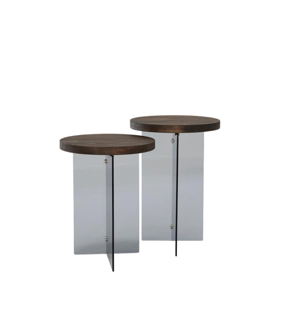 Table basse, Noyer, Gris foncé, Verre trempé, Piétement : MDF