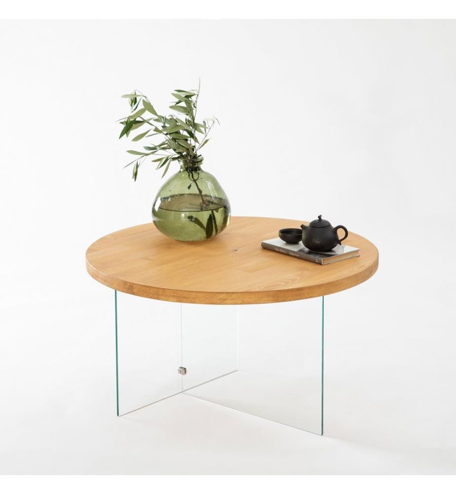 Table basse, Transparent, Chêne, Verre trempé, Cadre : MDF