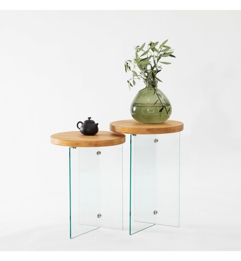 Table à café, Chêne, Transparent, Verre trempé, Cadre : MDF