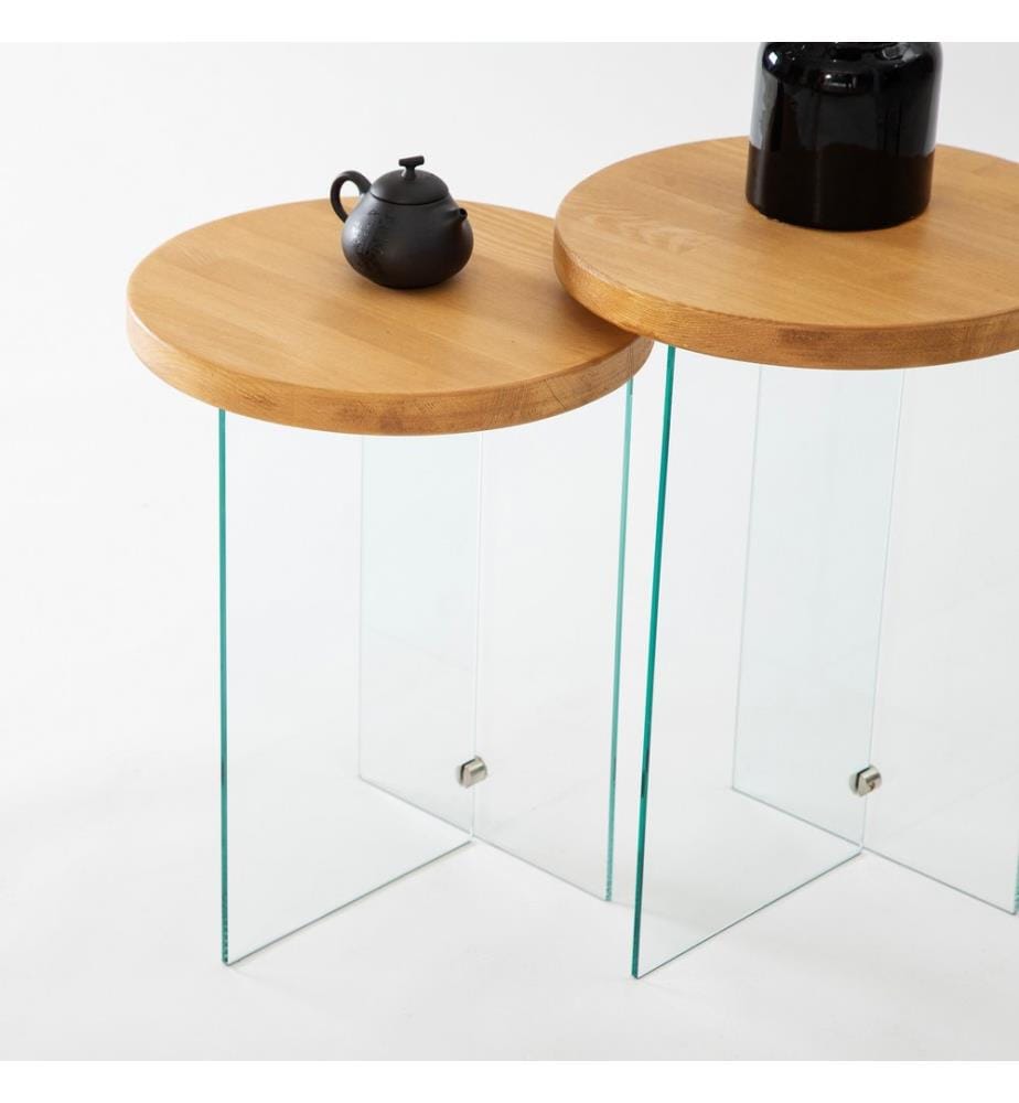 Table à café, Chêne, Transparent, Verre trempé, Cadre : MDF