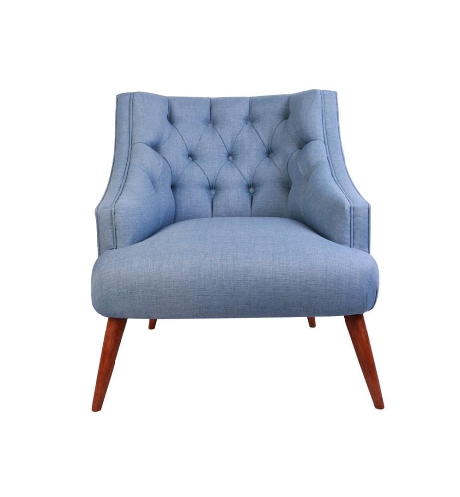 Wing Chair, Indigo Blue, Solid Wood Frame, Polyester Fabric