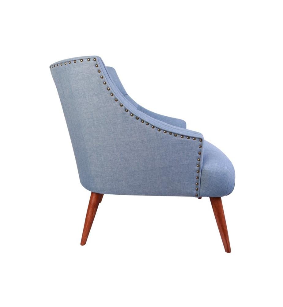 Wing Chair, Indigo Blue, Solid Wood Frame, Polyester Fabric