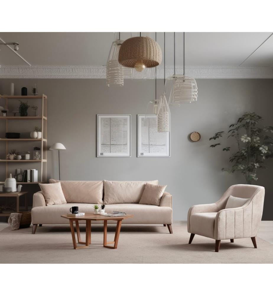 Ohrensessel, Ecru, Gestell: Buchenholz / Chipboard, Stoff: 100% Polyester