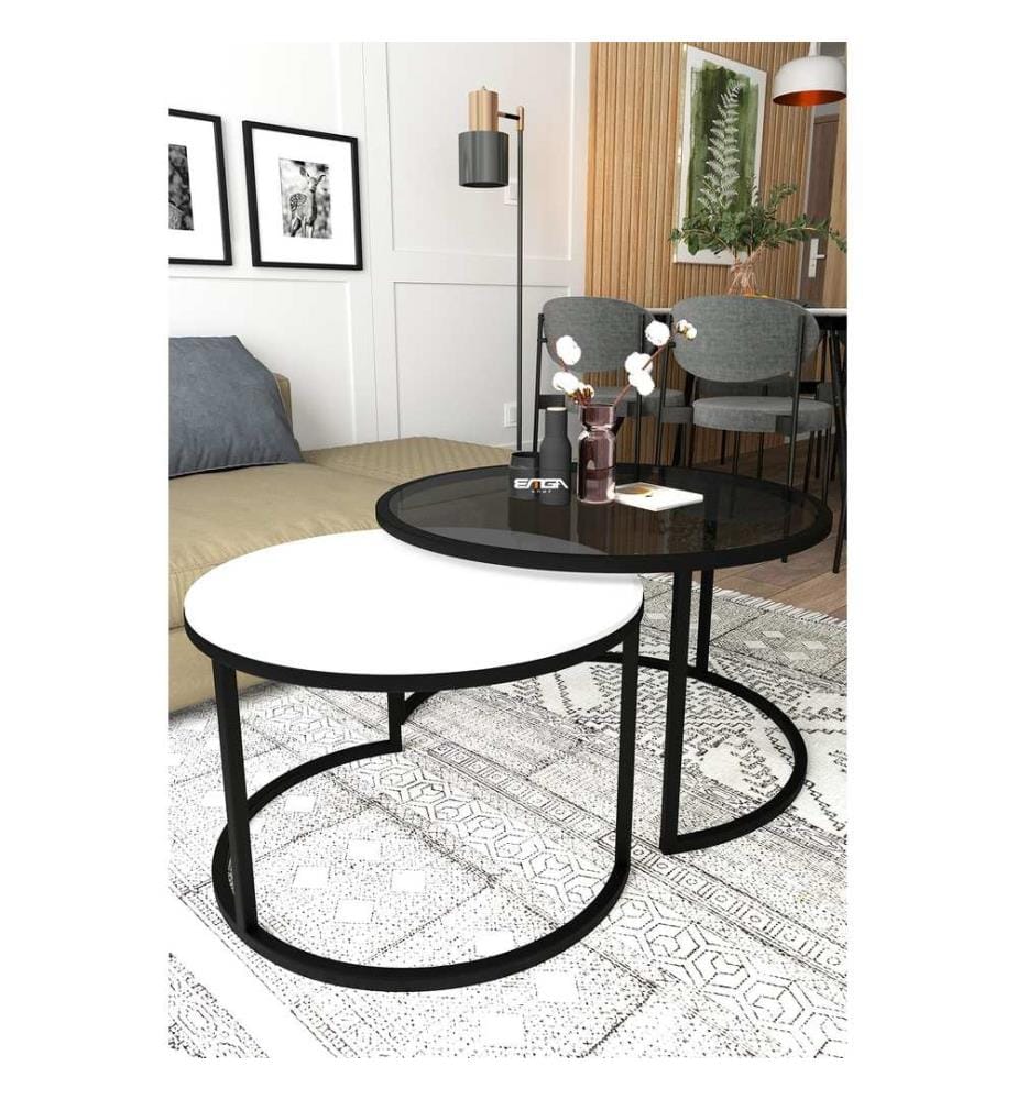 Table à café, Fume, White, Top : Tempered Glass, Bottom : MDF