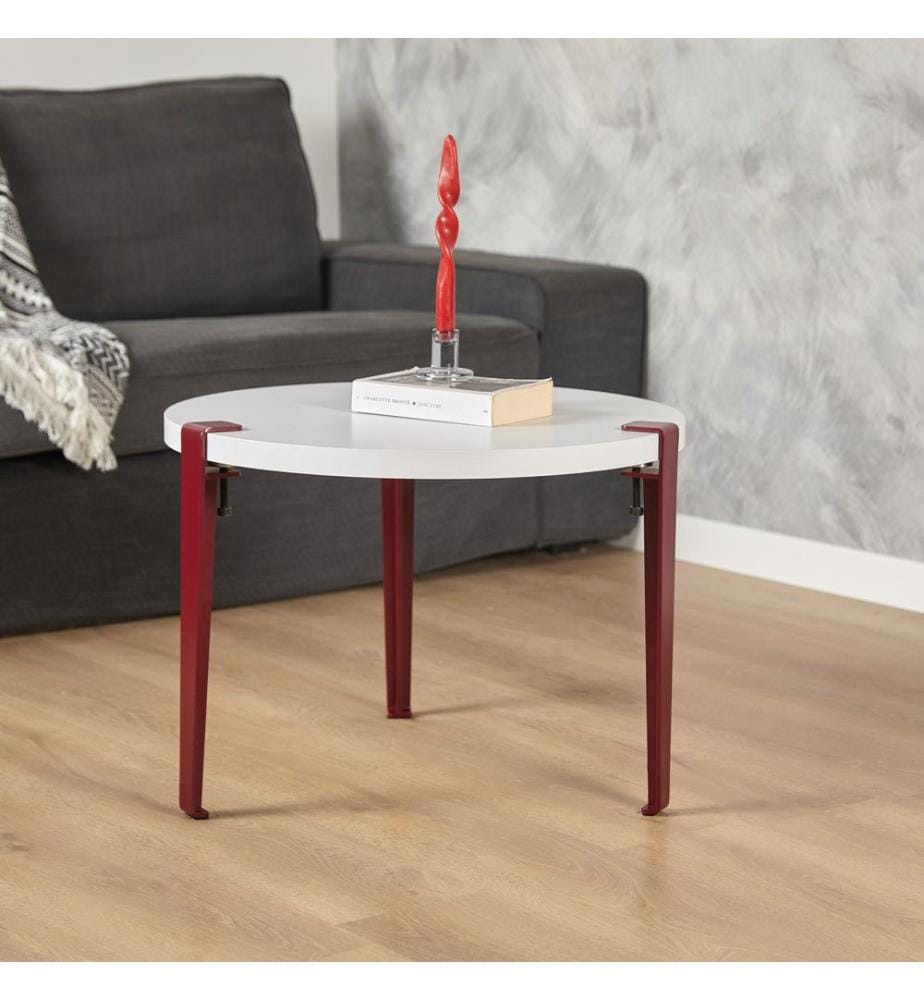 Table Basse, Blanc Bourgogne, Disque De Particules Recroquevillé À De Mélamine