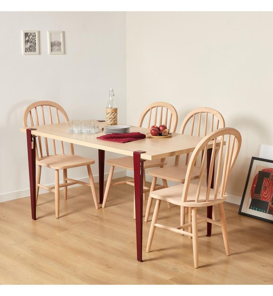 Tavolo Da Pranzo, Legno Borgogna, Disco Particella Con Rivestimento