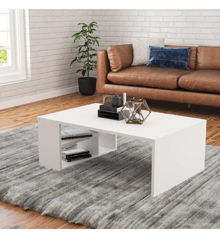 Bianco, Tavolini Da Caffè, 33,6X90X60 cm, Piastra Di Particelle Con Rivestimento A Melamina