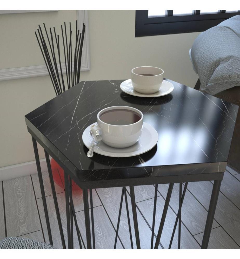 Marmo, Nero, Tavolini Da Caffè, 62X40X35 cm, Piastra Di Particelle Con Rivestimento Melamina