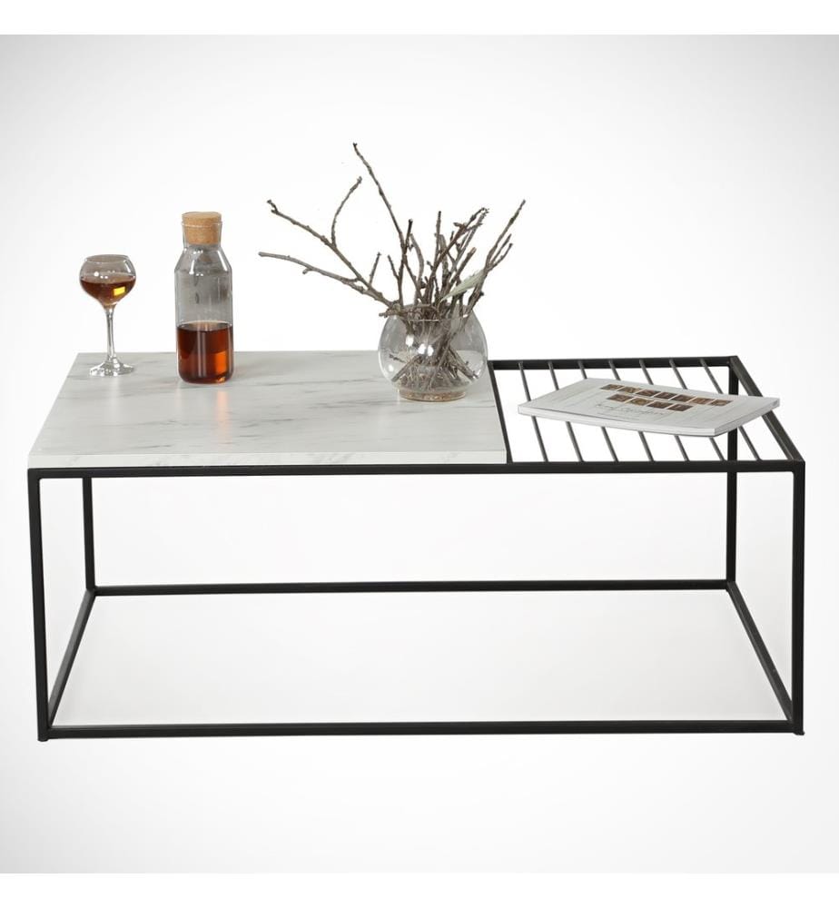 Bianco, Nero, Tavolini Da Caffè, 43X95X55 cm, Piastra Di Particelle Con Rivestimento A Melamina