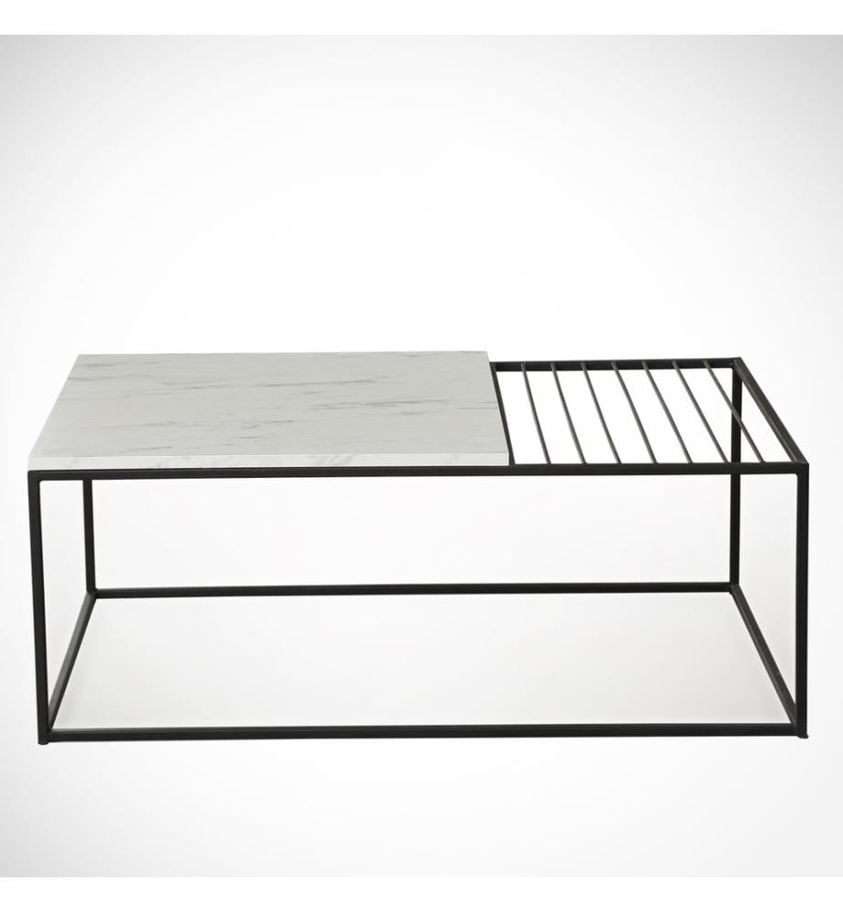 Bianco, Nero, Tavolini Da Caffè, 43X95X55 cm, Piastra Di Particelle Con Rivestimento A Melamina