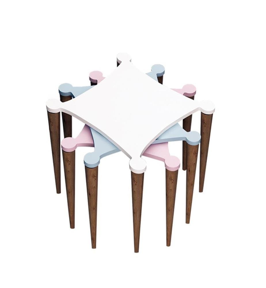 Nesting Table, 3 Pieces, WhitePinkBlueWalnut, Melamine Coated Particle Board