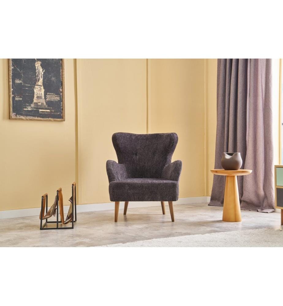 Ohrensessel, Anthrazit, Gestell: HORNBEAM WOOD, Bezug: 100 % GEWEBTE CHENILLE, Holzbeine