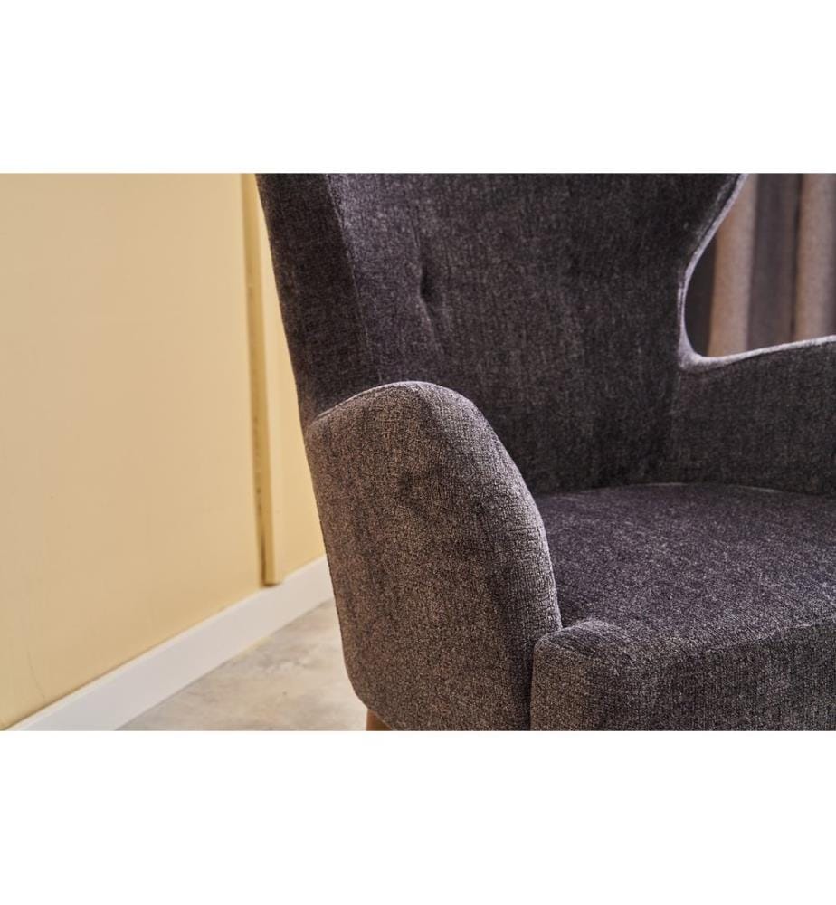 Ohrensessel, Anthrazit, Gestell: HORNBEAM WOOD, Bezug: 100 % GEWEBTE CHENILLE, Holzbeine
