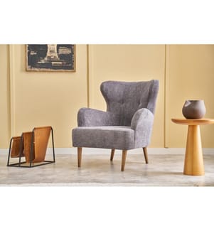 Ohrensessel, grau, Gestell: HORNBEAM WOOD, Bezug: 100 % GEWEBTE CHENILLE, Holzbeine