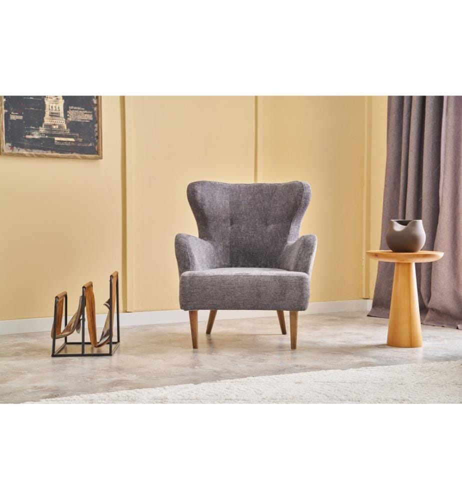 Ohrensessel, grau, Gestell: HORNBEAM WOOD, Bezug: 100 % GEWEBTE CHENILLE, Holzbeine