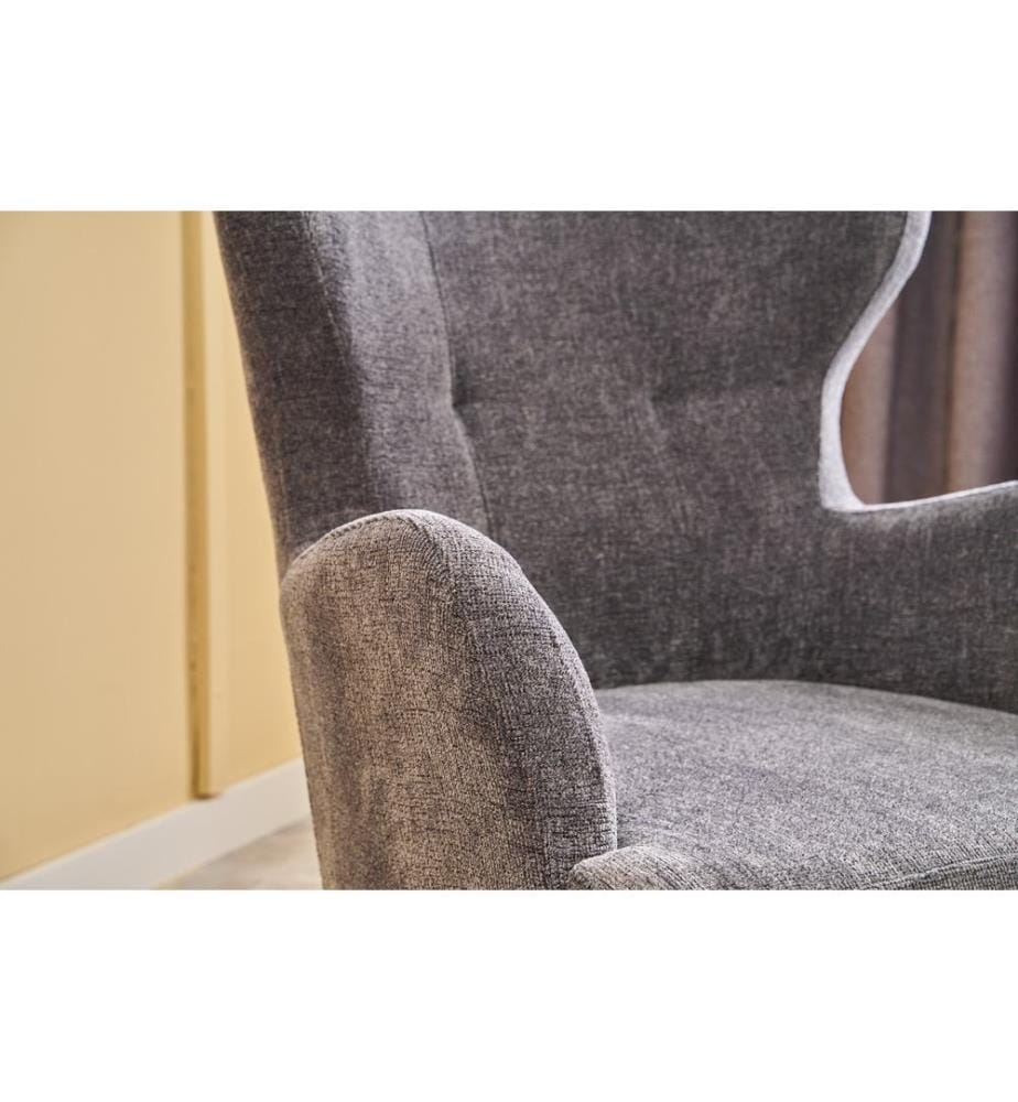 Ohrensessel, grau, Gestell: HORNBEAM WOOD, Bezug: 100 % GEWEBTE CHENILLE, Holzbeine