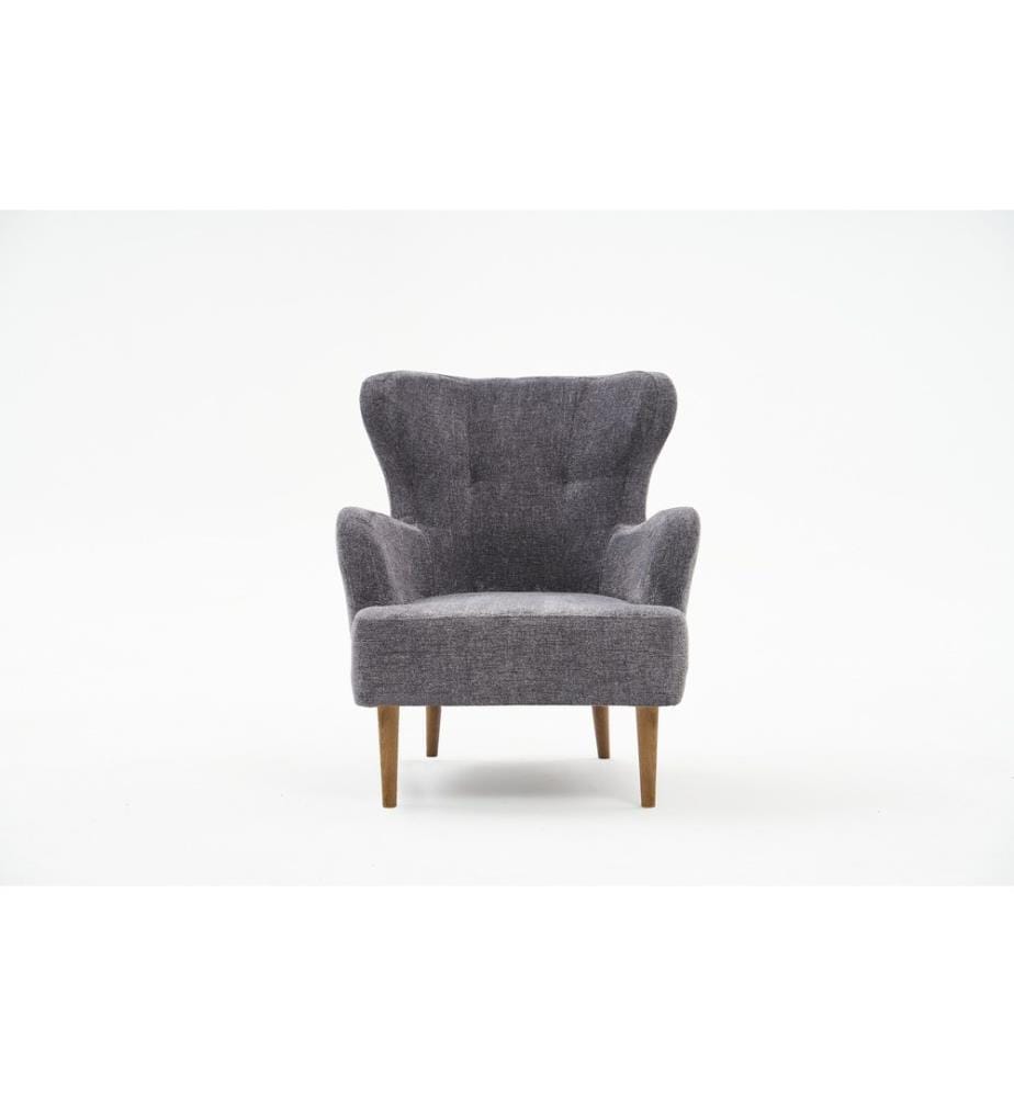 Ohrensessel, grau, Gestell: HORNBEAM WOOD, Bezug: 100 % GEWEBTE CHENILLE, Holzbeine