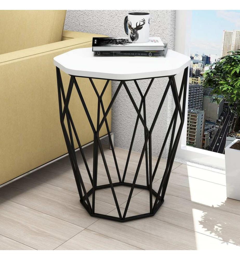 Bianco, Nero, Tavolini Da Caffè, 57X46X46 cm, Piastra Di Particelle Con Rivestimento Melamina