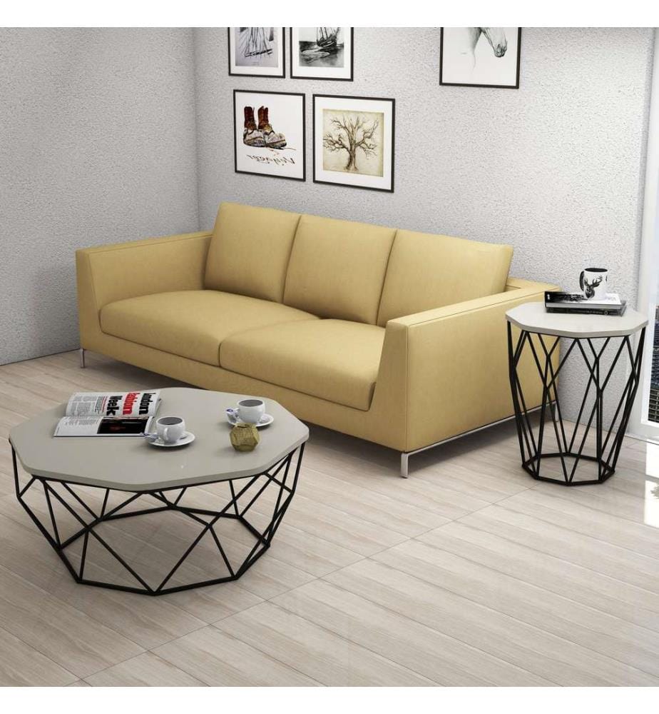 Crema, Nero, Tavolini Da Caffè, 57X46X46 cm, Piastra Di Particelle Con Rivestimento Melamina