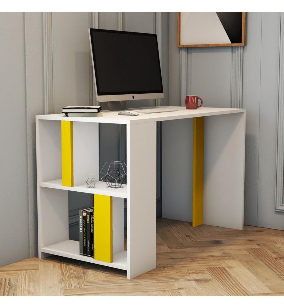 Bianco, Giallo, Tavolini, 75.4X120X60 cm, Piastra Di Particelle Rivestita Di Melamina