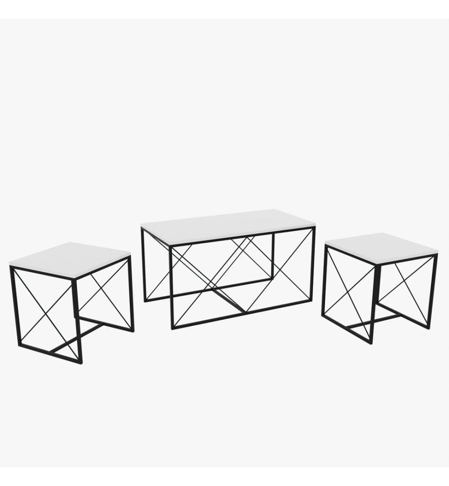 Couchtisch-Set, Weiss, Schwarz, Melaminharzbeschichtete Spanplatte, Metallbeine