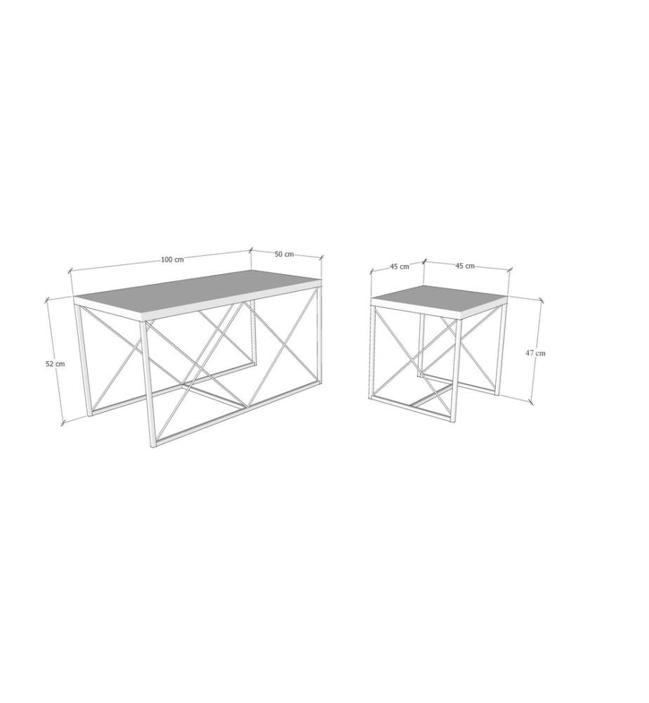 Couchtisch-Set, Weiss, Schwarz, Melaminharzbeschichtete Spanplatte, Metallbeine