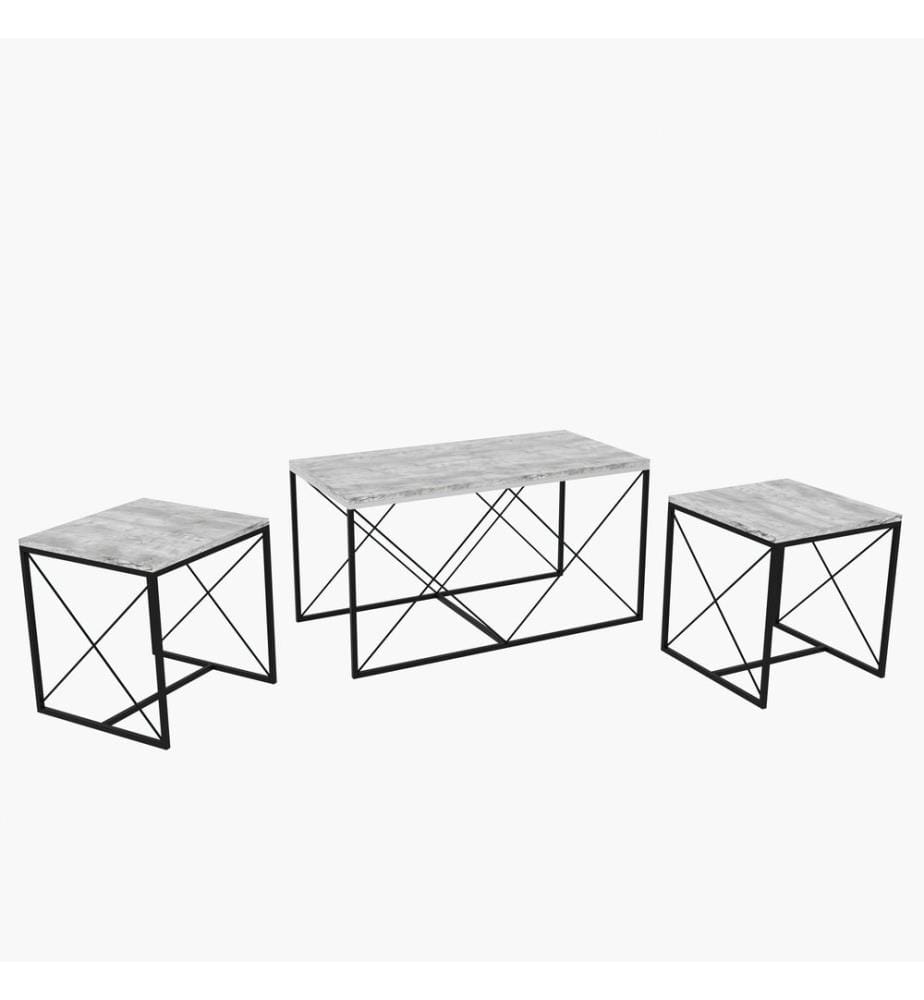 Table basse, Gris clair, Noir, Panneau de particules mélaminé, Pieds en métal