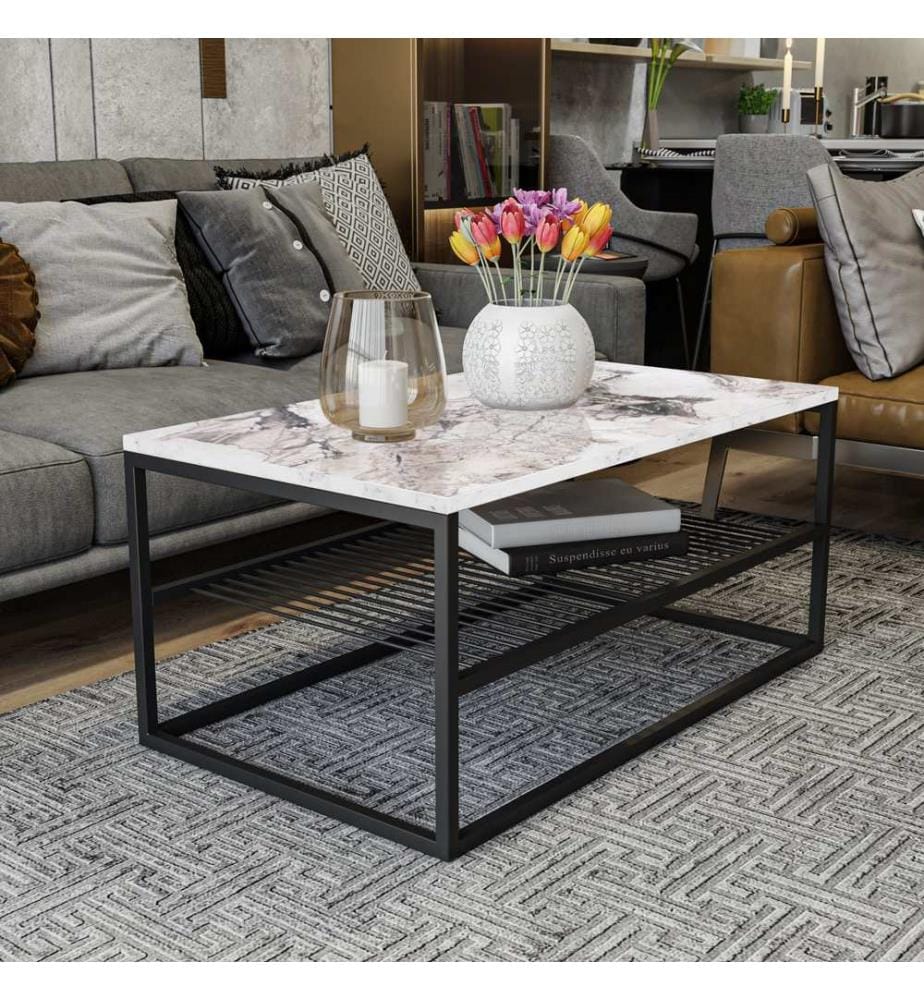 Bianco, Nero, Tavolini Da Caffè, 43X95X55 cm, Piastra Di Particelle Rivestita Con Melamina
