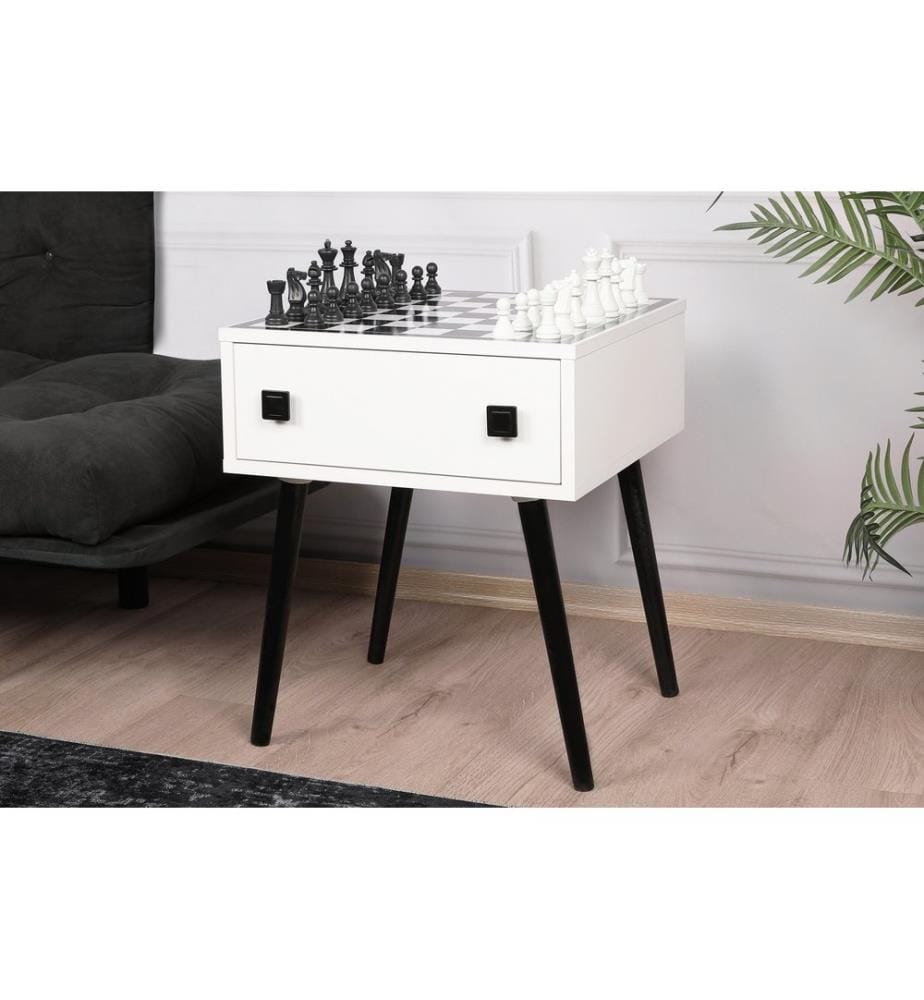 Bianco, Nero, Tavolini Da Caffè, 60X50X50 cm, Piastra Di Particelle Con Rivestimento A Melamina