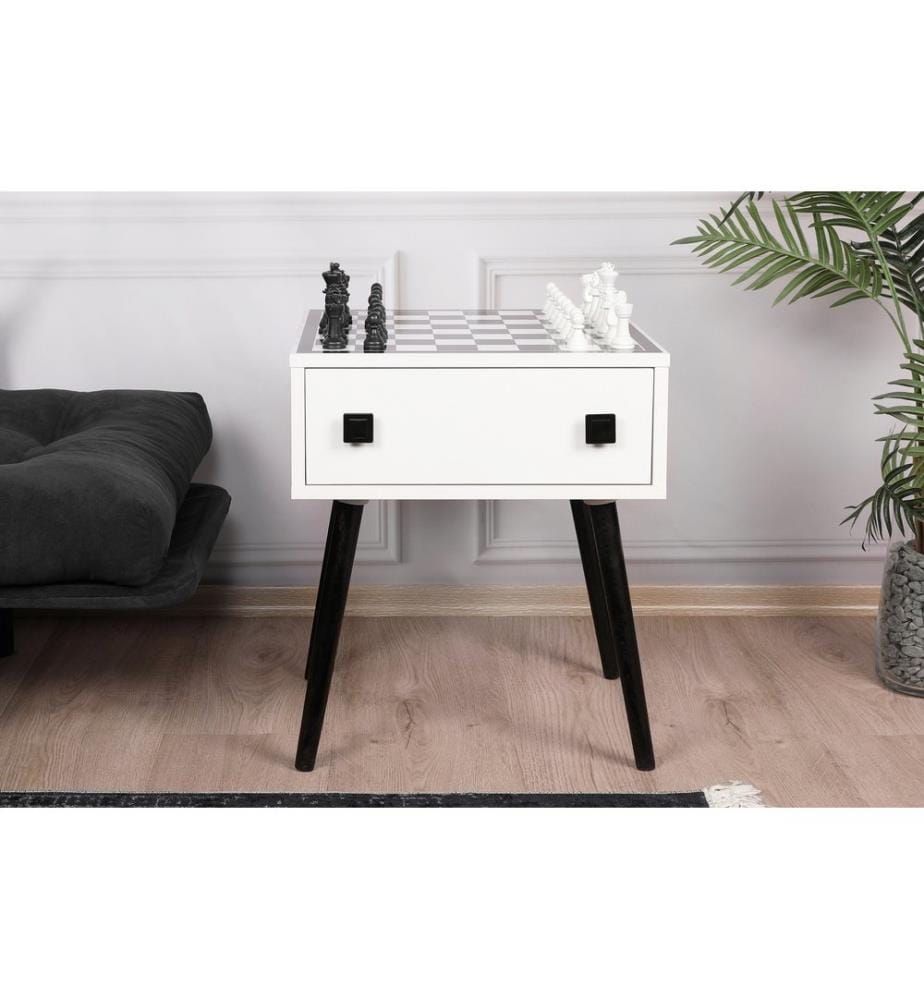 Bianco, Nero, Tavolini Da Caffè, 60X50X50 cm, Piastra Di Particelle Con Rivestimento A Melamina