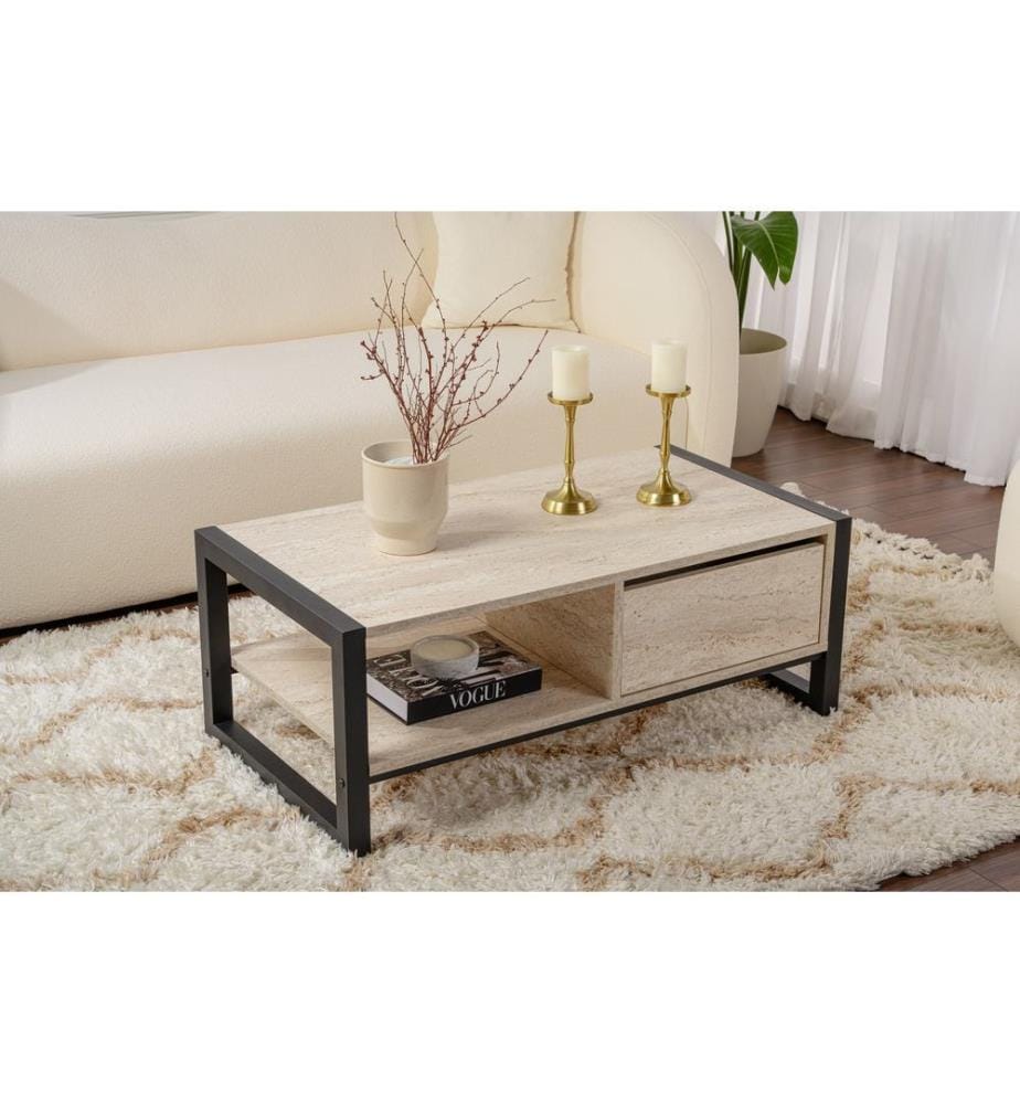 Coffee Table, Travertine Black, , 100% MELAMINE COATED PARTICLE BOARD, Frame: 100% METAL