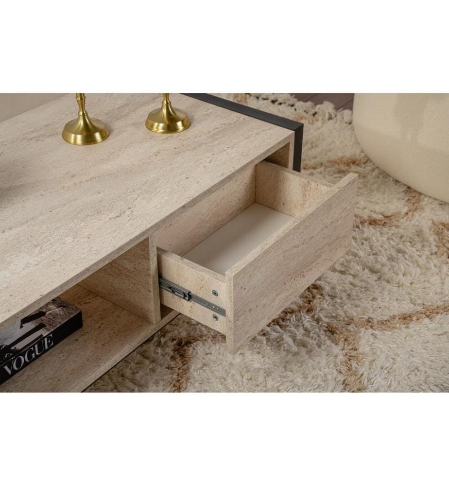 Coffee Table, Travertine Black, , 100% MELAMINE COATED PARTICLE BOARD, Frame: 100% METAL