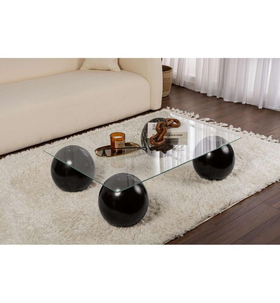 Table basse, noire, transparente, VERRE TREMPÉ, moulage en polyuréthane