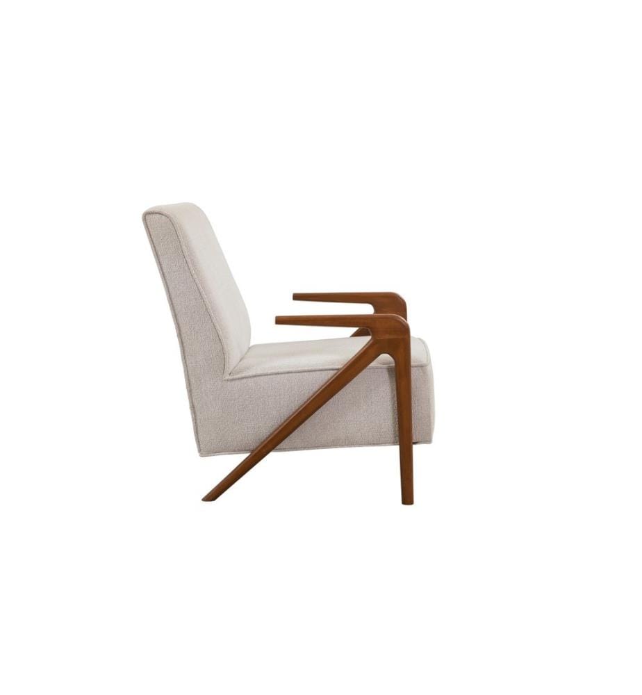 Wing Chair, Walnut, Cream, Frame: BEECH & POPLAR WOOD, Fabric: 70% POLYESTER / 30% COTTON, Wooden Legs
