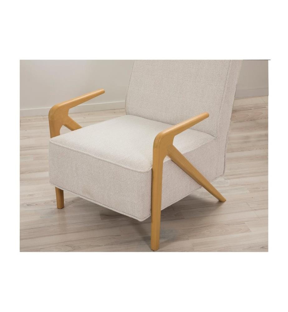Ohrensessel, Eiche, Creme, Gestell: BUCHEN- UND PAPPELHOLZ, Bezug: 70 % POLYESTER / 30 % BAUMWOLLE, Holzbeine