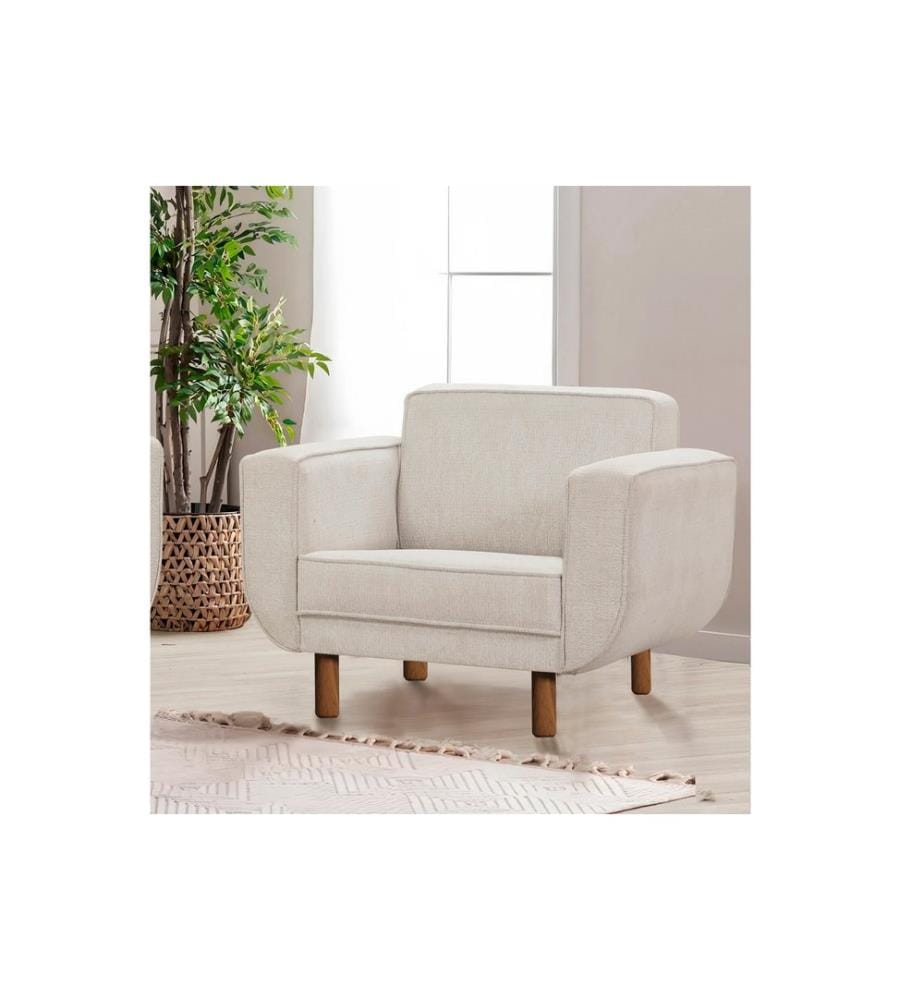 Ohrensessel, Nussbaum, Creme, Gestell: BUCHENHOLZ & SPANPLATTE, Bezug: 70 % POLYESTER / 30 % BAUMWOLLE, Holzbeine