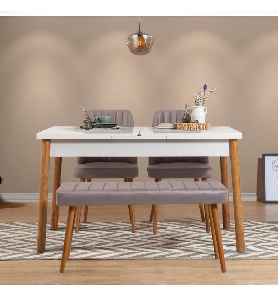 Table & Chairs Set, 4 Pieces, Atlantic PineWhiteGrey, Melamine Coated Particle Board