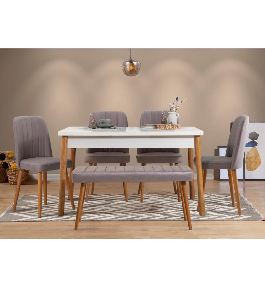 Table & Chairs Set, 6 Pieces, Atlantic PineWhiteGrey, Melamine Coated Particle Board