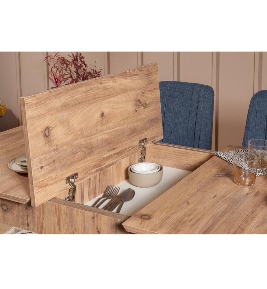 Extendable Dining Table & Chairs Set , 4 Pieces, Atlantic Pine, Dark Blue, Melamine Coated Particle Board