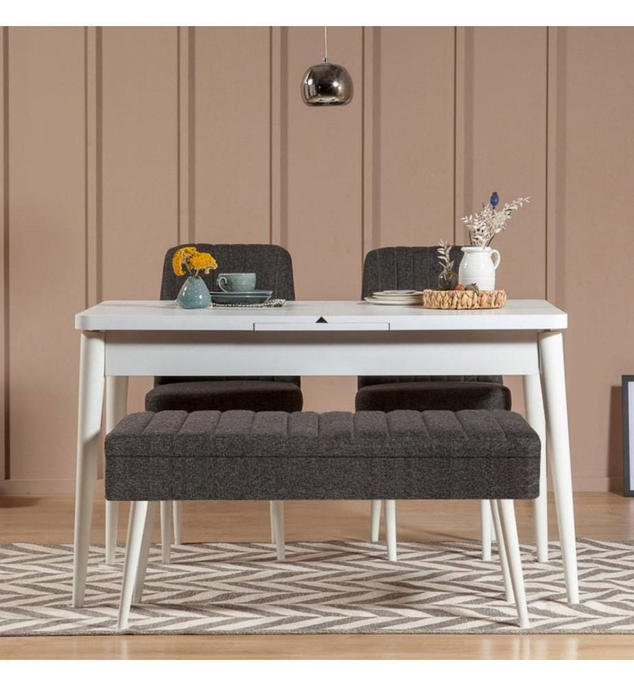 Ensemble table et chaises à rallonges, 4 pièces, blanc, anthracite, panneau de particules mélaminé