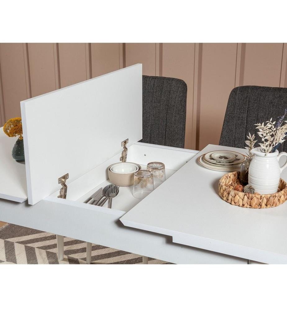 Ensemble table et chaises à rallonges, 4 pièces, blanc, anthracite, panneau de particules mélaminé
