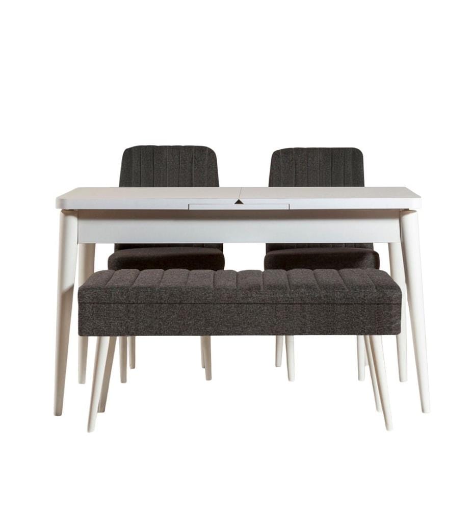 Ensemble table et chaises à rallonges, 4 pièces, blanc, anthracite, panneau de particules mélaminé