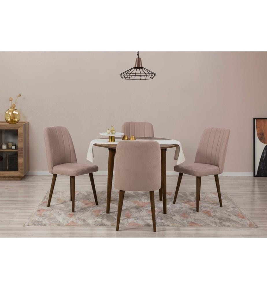 Ensemble table et chaises à rallonges, 5 pièces, noyer, pierre, panneau de particules mélaminé