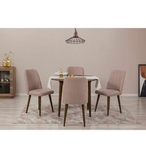 Set tavolo da pranzo allungabile e sedie , 5 pezzi, Noce, Pietra, Truciolato rivestito in melamina