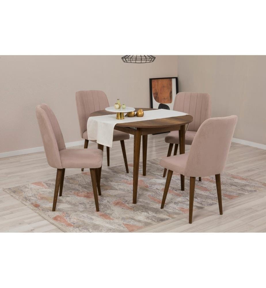 Ensemble table et chaises à rallonges, 5 pièces, noyer, pierre, panneau de particules mélaminé