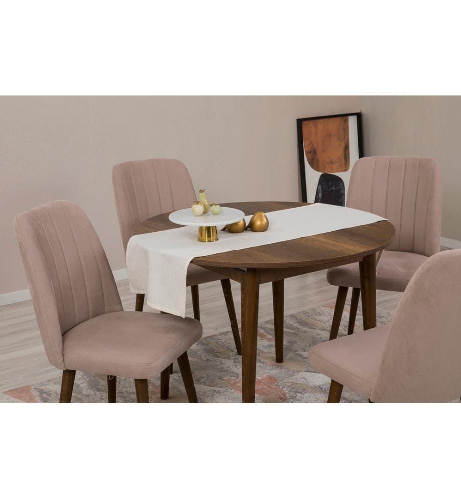 Ensemble table et chaises à rallonges, 5 pièces, noyer, pierre, panneau de particules mélaminé